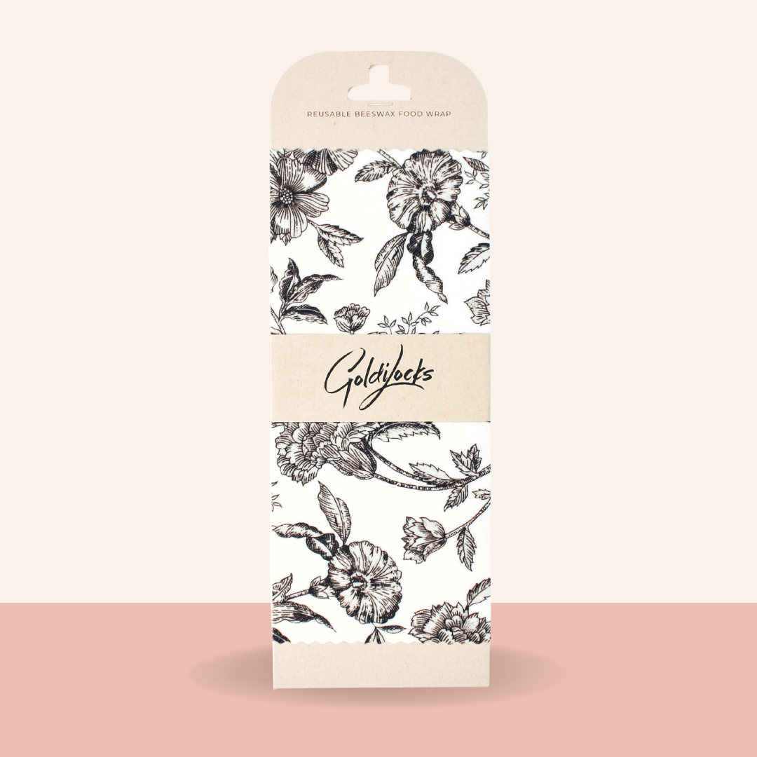 Beeswax Food Wraps - Black Floral Single Medium