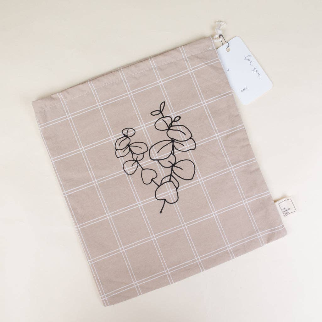 Reusable Cloth Gift Bag - Tan Plaid
