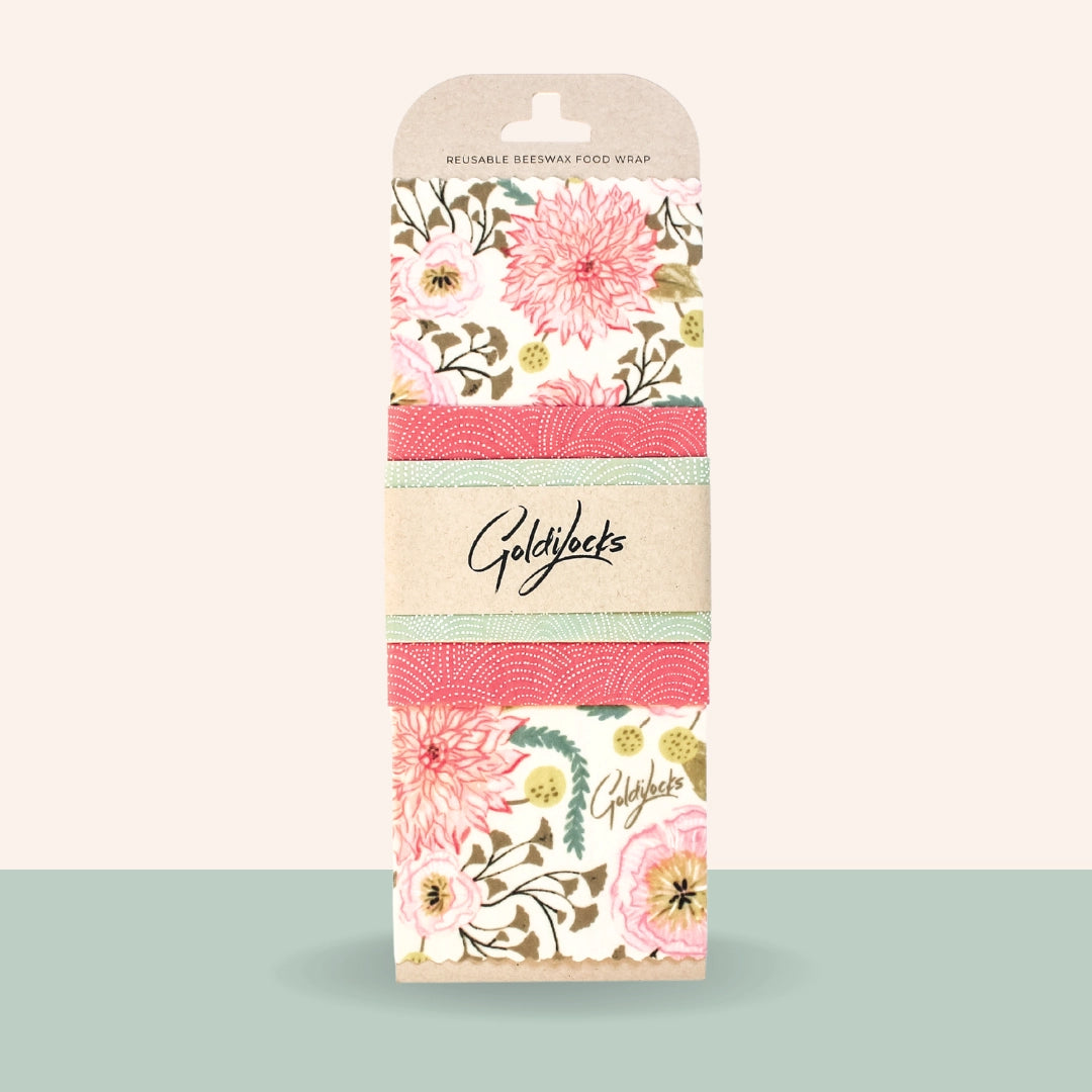 Beeswax Food Wraps - Pink Floral Set of 3