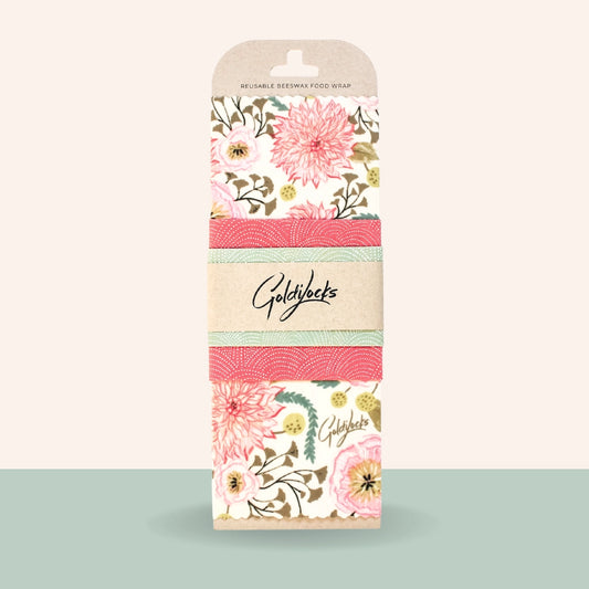 Beeswax Food Wraps - Pink Floral Set of 3