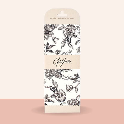 Beeswax Food Wraps - Black Floral Single Medium