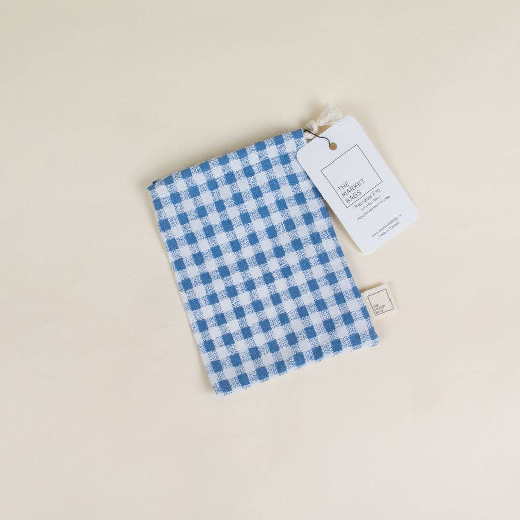 Picnic Plaid Upcycled reusable Snack Bag blue gingham