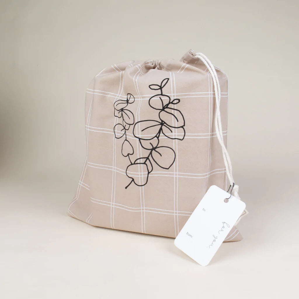 tan plaid reusable gift wrap bag